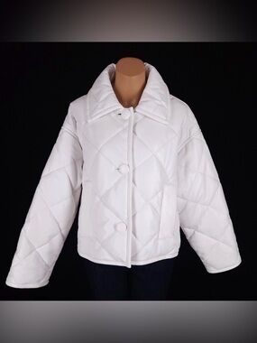 Stand Studio Jacinda Quilted Faux Leather Jacket White XS 34 Cropped